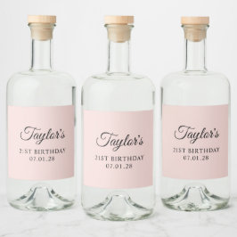 Blush en zwart Elegant Script 21e verjaardag Likeurfles Etiket