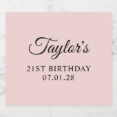 Blush en zwart Elegant Script 21e verjaardag Likeurfles Etiket (Enkel label)
