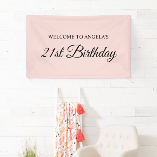 Blush en zwart Elegant Script 21e verjaardag Spandoek (Insitu)