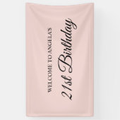 Blush en zwart Elegant Script 21e verjaardag Spandoek (Verticaal)