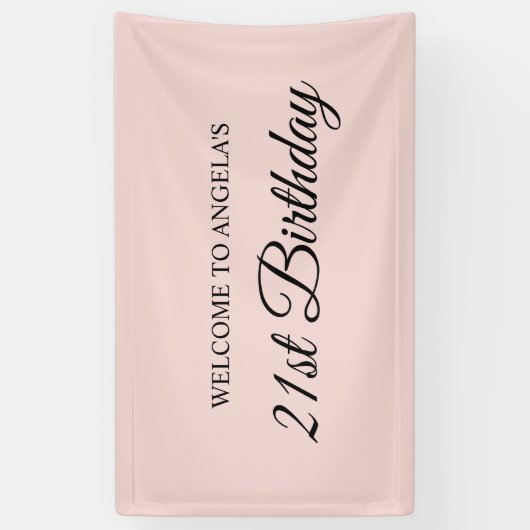 Blush en zwart Elegant Script 21e verjaardag Spandoek (Verticaal)