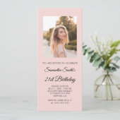 Blush en zwart Elegant Script 21st Verjaardag Foto Kaart (Staand voorkant)
