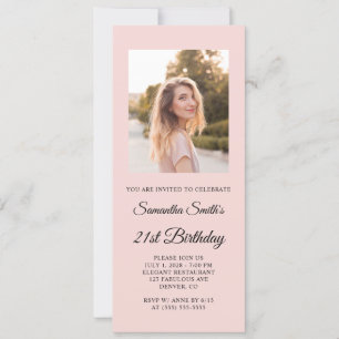 Blush en zwart Elegant Script 21st Verjaardag Foto Kaart