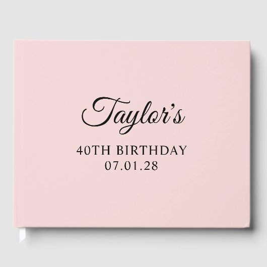 Blush en zwart Elegant Script 40th Verjaardag Gastenboek (Voorkant)