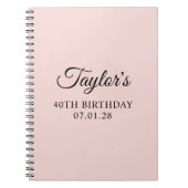Blush en zwart Elegant Script 40th Verjaardag Notitieboek (Voorkant)