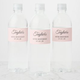 Blush en zwart Elegant Script 40th Verjaardag Waterfles Etiket
