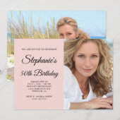 Blush en Zwart Elegant Script 50th Verjaardag Foto Kaart (Voorkant / Achterkant)
