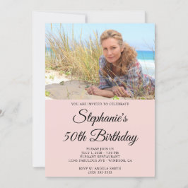 Blush en Zwart Elegant Script 50th Verjaardag Foto Kaart