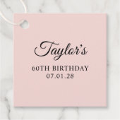 Blush en zwart Elegant Script 60th Verjaardag Bedankjes Labels (Voorkant)