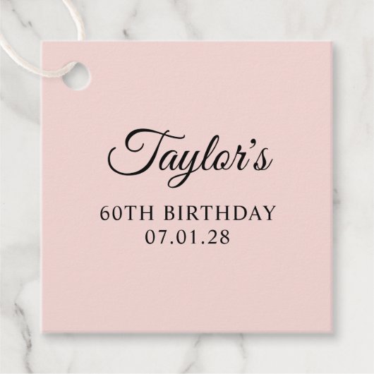Blush en zwart Elegant Script 60th Verjaardag Bedankjes Labels (Voorkant)
