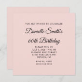 Blush en zwart Elegant Script 60th Verjaardag Kaart (Voorkant / Achterkant)