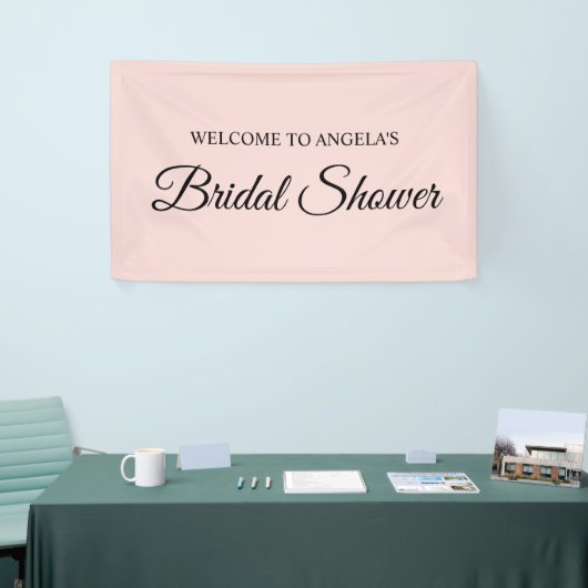 Blush en zwart Elegant Script Vrijgezellenfeest Spandoek (Beurs)