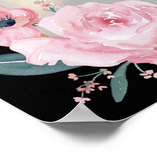 Blush en zwarte bloemenfoto bruiloft welkomstbord poster (Hoek)