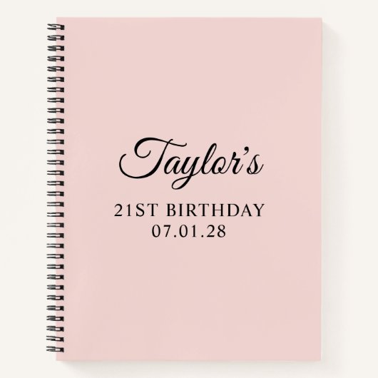 Blush en Zwarte Elegante Script 21e Verjaardag Notitieboek (Voorkant)