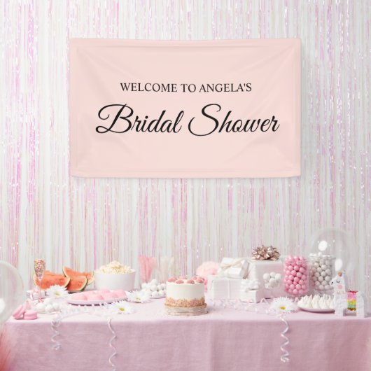 Blush en Zwarte Elegante Script Bruiloft Feest Spandoek (Feest)