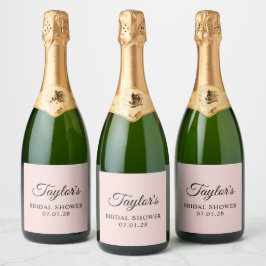 Blush en Zwarte Elegante Script Bruiloft Feest Sparkling Wijnetiket