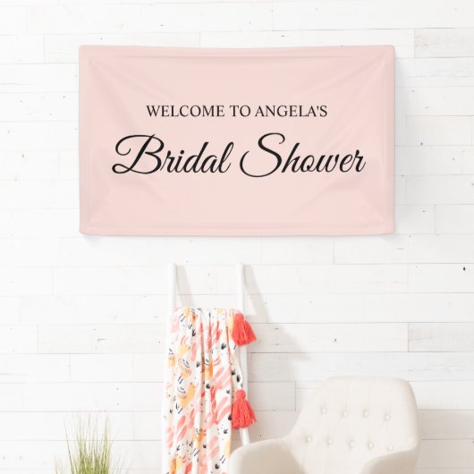 Blush en Zwarte Elegante Script Bruiloftsfeest Spandoek (Insitu)