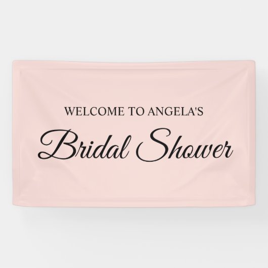 Blush en Zwarte Elegante Script Bruiloftsfeest Spandoek (Horizontaal)