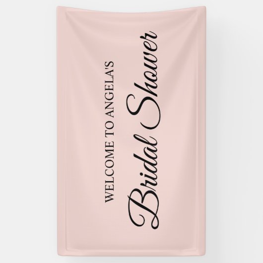 Blush en Zwarte Elegante Script Bruiloftsfeest Spandoek (Verticaal)