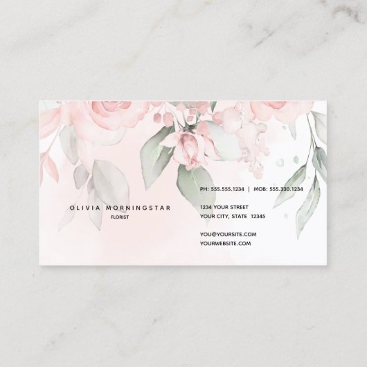  Blush Engelse Roos Waterverf Visitekaartje (Achterkant)