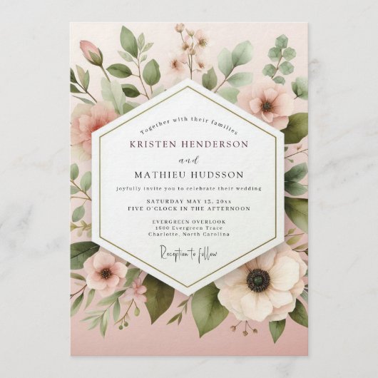 Blush Ethereal Anemone Wedding Kaart (Voorkant)