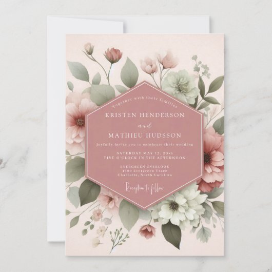 Blush Ethereal Bloom Wedding Kaart (Voorkant)