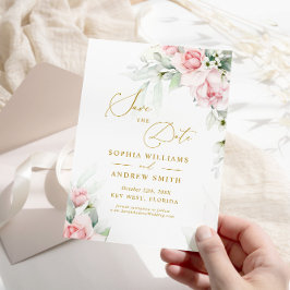 Blush & Eucalyptus Bloemen Bewaar de Datum uitnodi Kaart