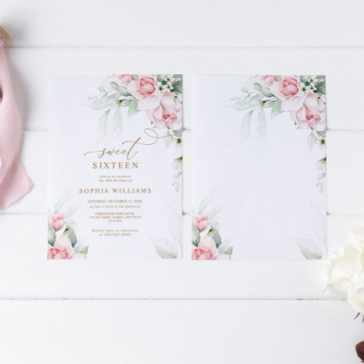 Blush & Eucalyptus Bloemzoet 16 Verjaardag Kaart