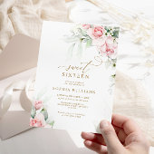 Blush & Eucalyptus Bloemzoet 16 Verjaardag Kaart