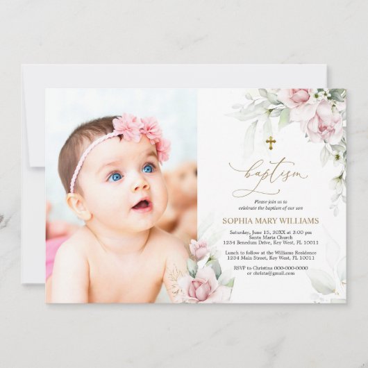 Blush & Eucalyptus Fotodoop uitnodiging (Voorkant)