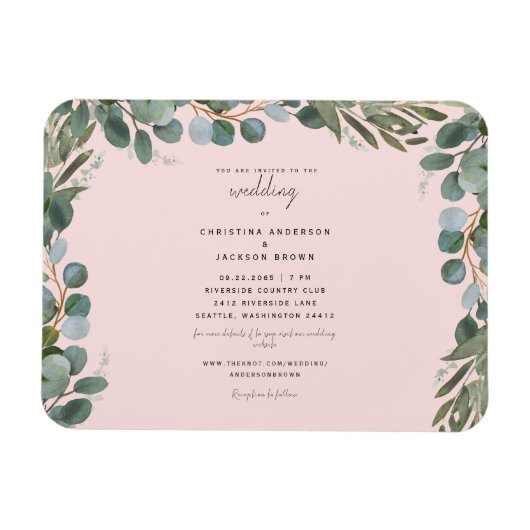 Blush Eucalyptus Greenery Wedding Invitation Magneet (Horizontaal)