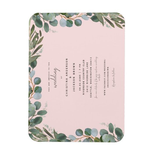 Blush Eucalyptus Greenery Wedding Invitation Magneet (Verticaal)