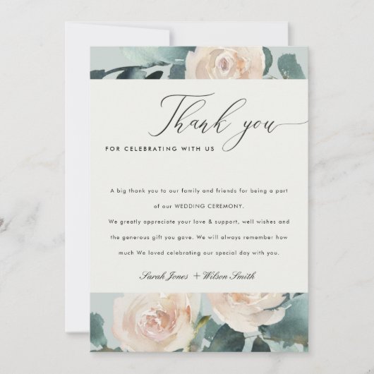 Blush Eucalyptus Roos Kraft Gray Wedding Bedankkaart (Voorkant)