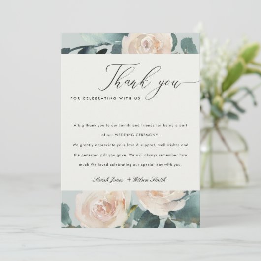 Blush Eucalyptus Roos Kraft Gray Wedding Bedankkaart (Staand voorkant)