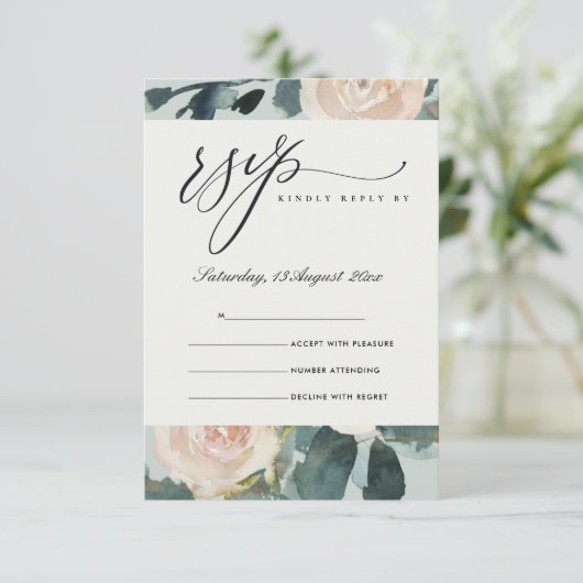 BLUSH EUCALYPTUS ROOS KRAFT GRAY WEDDING RSVP KAARTJE (Staand voorkant)