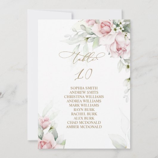 Blush & Eucalyptus Tabel Nummer 10 Zitdiagram Kaart (Achterkant)