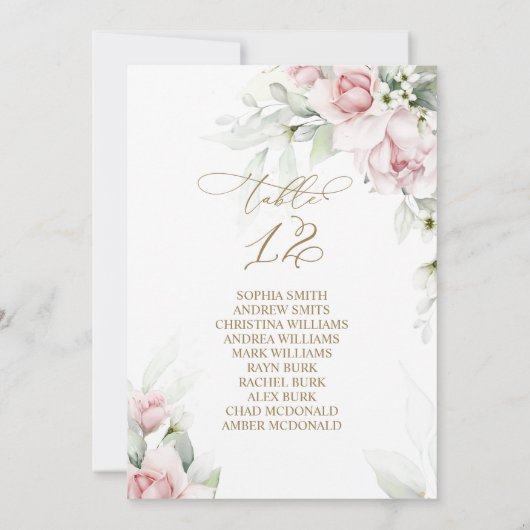 Blush & Eucalyptus Tabel Nummer 12 Zitkuur Kaart (Achterkant)