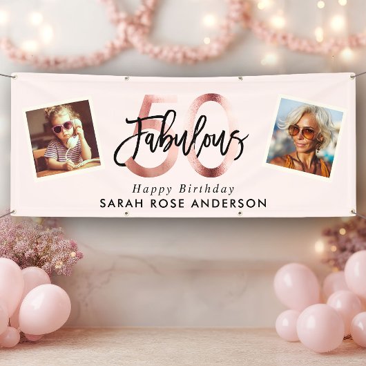 Blush Fabulous 50e Verjaardag Foto Roze Spandoek