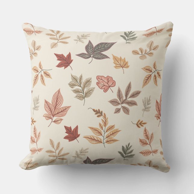 Blush Fall Leaves Pattern Throw Pillow Buitenkussen (Voorkant)