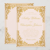 Blush Faux Goud Script Roze Bruiloft Kaart (Voorkant / Achterkant)
