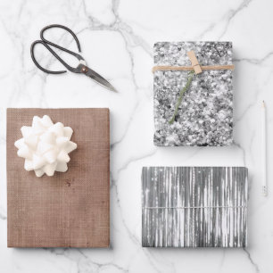 Blush Faux Linnen (linnen look) Zilver Glitter Inpakpapier Vel