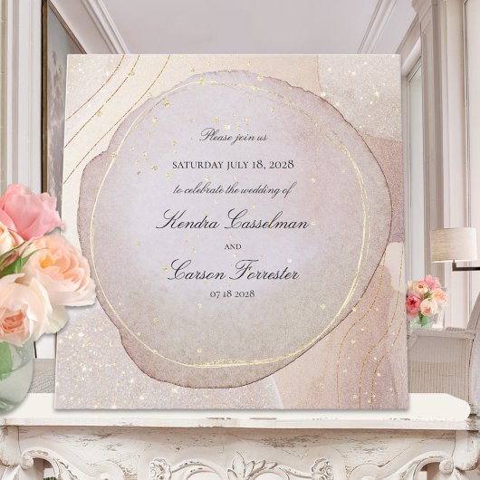 Blush Fawn & Roos Opal Elegant Gold Wedding Kaart
