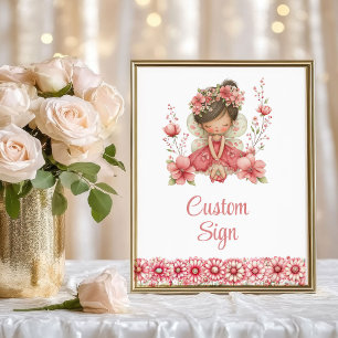 Blush Feeënmeisje Whimsical Bloemachtige Verjaarda Poster