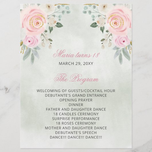 Blush Floral 18 Candles and Rozen Ceremony Program (Voorkant)