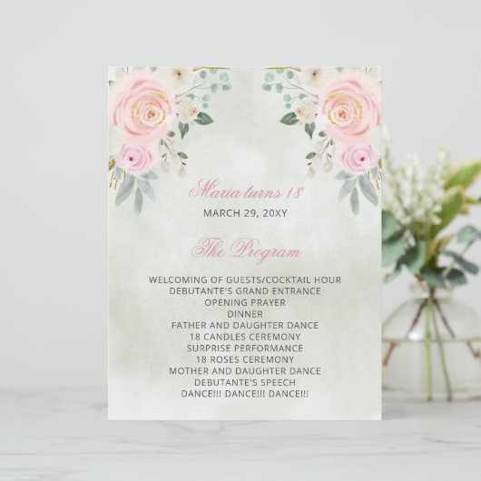 Blush Floral 18 Candles and Rozen Ceremony Program (Staand voorkant)