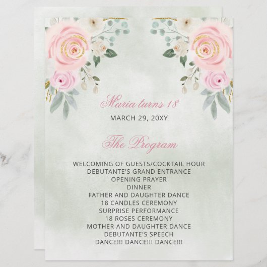 Blush Floral 18 Candles and Rozen Ceremony Program (Voorkant / Achterkant)