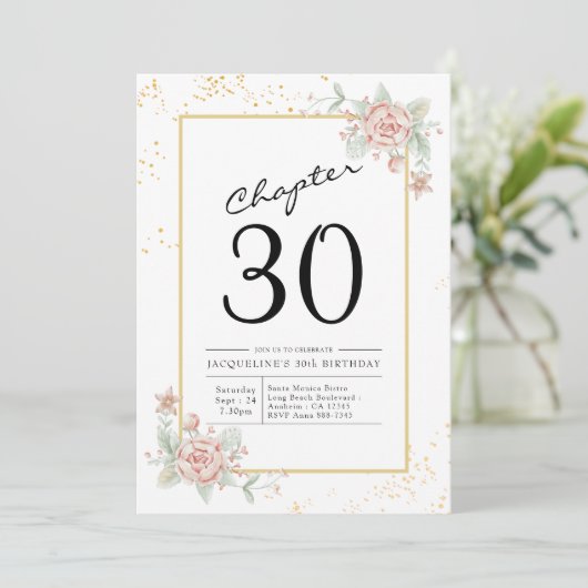 Blush Floral 30th Birthday Kaart (Staand voorkant)