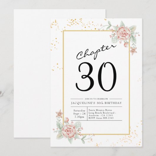 Blush Floral 30th Birthday Kaart (Voorkant / Achterkant)