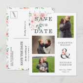 Blush Floral 3 Foto Bruiloft Save the Date Uitnodiging Briefkaart (Voorkant / Achterkant)