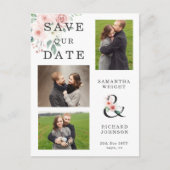 Blush Floral 3 Foto Bruiloft Save the Date Uitnodiging Briefkaart (Voorkant)